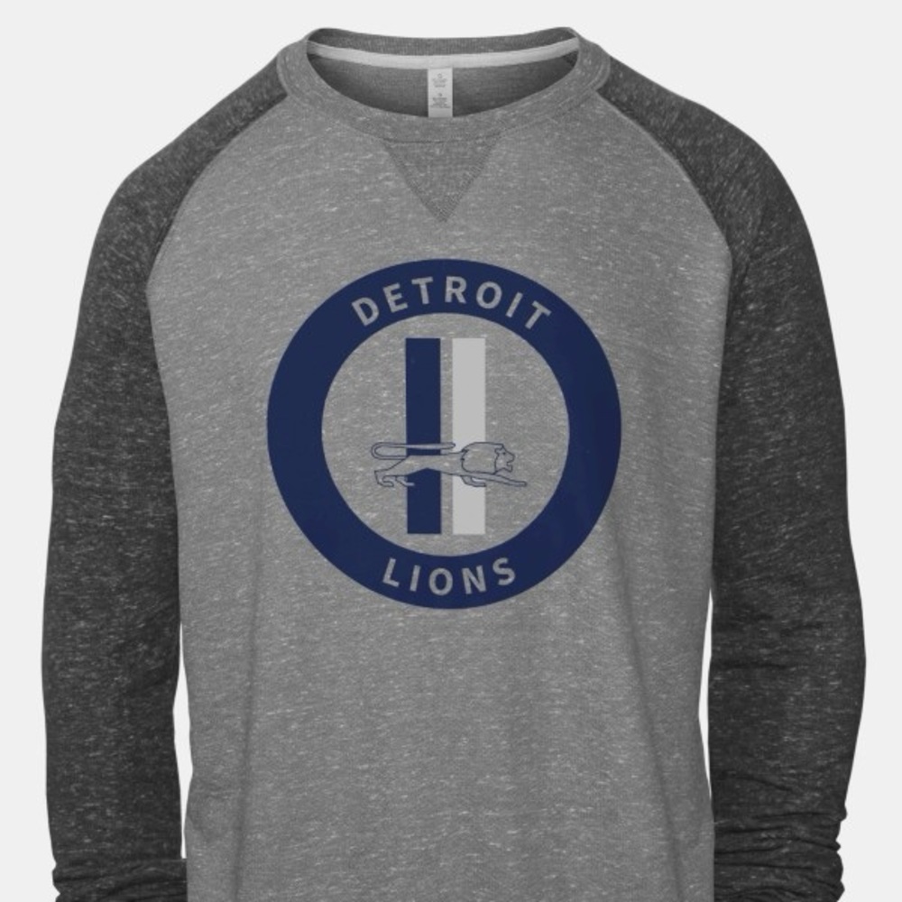 New 1960 NFL DETROIT LIONS ARTWORK: SNOW HEATHER RAGLAN CREW sz large